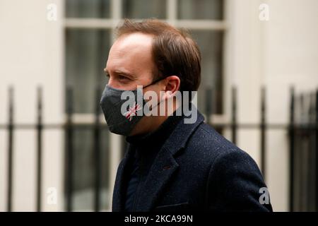 Der Staatssekretär für Gesundheit und Soziales, Matt Hancock, Abgeordneter der Konservativen Partei für West Suffolk, geht am 3. März 2021 auf der Downing Street in London, England, spazieren. (Foto von David Cliff/NurPhoto) Stockfoto