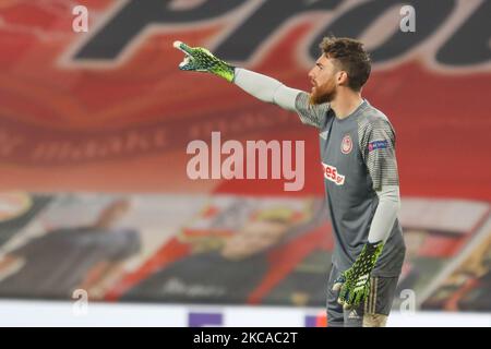 José Sá #1 Torwart von Olympiacos während des UEFA Europa League-Spiels zwischen PSV und Olympiakos Piräus am 25. Februar 2021 im Philips Stadium in Eindhoven Niederlande. (Foto von Nicolas Economou/NurPhoto) Stockfoto