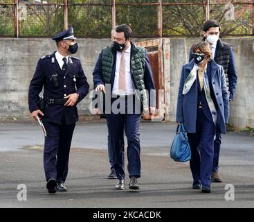 Matteo Salvini vor dem Bunkerraum des Bicocca-Gefängnisses in Catania für den Gregoretti-Prozess, bei dem er am 5. März 2021 in Catania, Italien, der Entführung beschuldigt wird. (Foto von Gabriele Maricchiolo/NurPhoto) Stockfoto