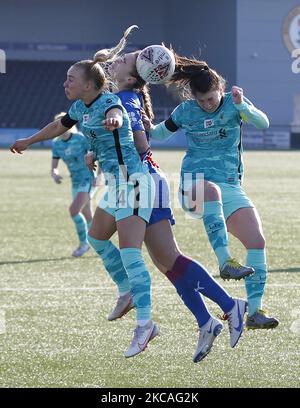 Niamh Fahey von Liverpool Women und Ashley Hodson von Liverpool Women während der FA Women's Chanionship zwischen Crystal Palace Women und Liverpool Women am 07.. März 2021 im Hayes Lane Stadium, Bromley, Großbritannien (Foto von Action Foto Sport/NurPhoto) Stockfoto