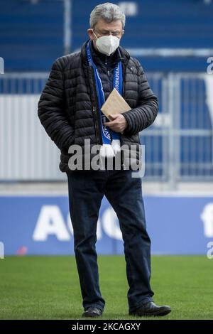 präsident Peter Fechner vom 1. Der FC Magdeburg blickt auf den Stand von 3. Liga-Spiel zwischen 1. FC Magdeburg und SV Waldhof Mannheim in der MDCC-Arena am 06. März 2021 in Magdeburg. (Foto von Peter Niedung/NurPhoto) Stockfoto