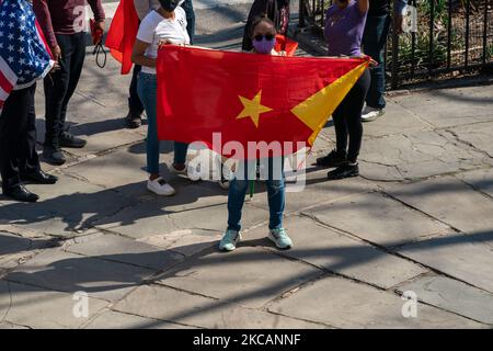 Demonstranten, die Tigray unterstützen, werden am 11. März 2021 vor dem UN-Hauptquartier in New York City gesehen. Der äthiopische Staatschef steht unter starkem Druck, den Tigray-Krieg zu beenden. (Foto von John Nacion/NurPhoto) Stockfoto