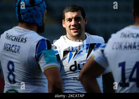 Der ehemalige Falcon, Josh Matavesi von Bath Rugby während des Spiels der Gallagher Premiership zwischen Newcastle Falcons und Bath Rugby im Kingston Park, Newcastle, am Samstag, den 13.. März 2021. (Foto von Chris Lishman/MI News/NurPhoto) Stockfoto