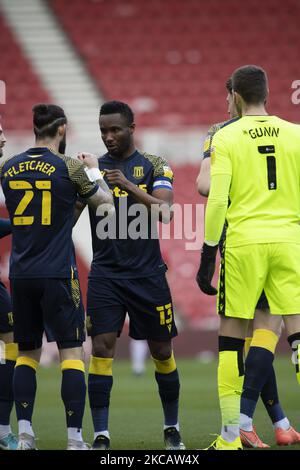 Mikel John Obi bereitet sich auf den Start während des Sky Bet Championship-Spiels zwischen Middlesbrough und Stoke City im Riverside Stadium, Middlesbrough, am Samstag, 13.. März 2021 vor. (Foto von Trevor Wilkinson/MI News/NurPhoto) Stockfoto