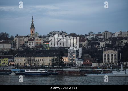 Alte Belgrader Skyline, Blick von der Brankov Brücke Stockfoto