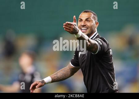 Quaresma stimmt während des Spiels für die Liga NOS zwischen Sporting CP und Vitoria SC, im Estadio Alvalade, Lisboa, Portugal, 20, März 2021. Alle Spieler hatten den Namen No AO Racismo (No to Rassismus) aufgrund der Liga NOS Kampagne gegen Rassismus im Fußball ersetzt (Foto: JoÃ£o Rico/NurPhoto) Stockfoto