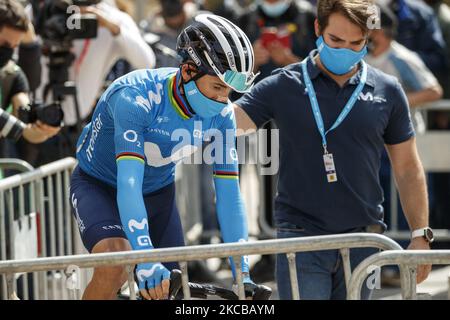 01 Alejandro Valverde aus Spanien, Portrait des Movistar Teams, während der 100.. Volta Ciclista a Catalunya 2021, Etappe 1 von Calella nach Calella. Am 22. März 2021 in Calella, Spanien. (Foto von Xavier Bonilla/NurPhoto) Stockfoto