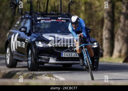 01 Alejandro Valverde aus Spanien von Movistar Team Aktion, während der 100. Volta Ciclista a Catalunya 2021, Etappe 2 Einzelzeitfahren von Banyoles nach Banyoles. Am 23. März 2021 in Banyoles, Spanien. (Foto von Xavier Bonilla/NurPhoto) Stockfoto