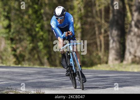 04 Carlos Verona aus Spanien vom Movistar Team während der 100. Volta Ciclista a Catalunya 2021, Etappe 2 Einzelzeitverfahren von Banyoles nach Banyoles. Am 23. März 2021 in Banyoles, Spanien. (Foto von Xavier Bonilla/NurPhoto) Stockfoto