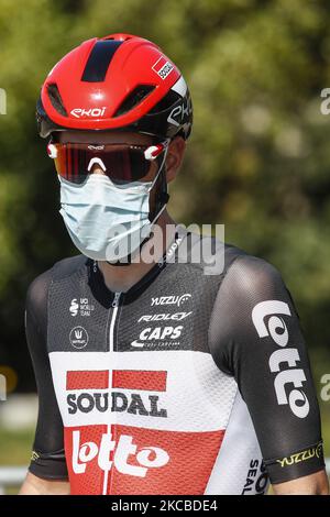 142 Thomas De Gendt aus Belgien von Lotto Soudal Portrait, während der 100. Volta Ciclista a Catalunya 2021, Etappe 3 vom Canal Olimpic de Barcelona bis Valter 2000. Am 24. März 2021 in Barcelona, Spanien. (Foto von Xavier Bonilla/NurPhoto) Stockfoto