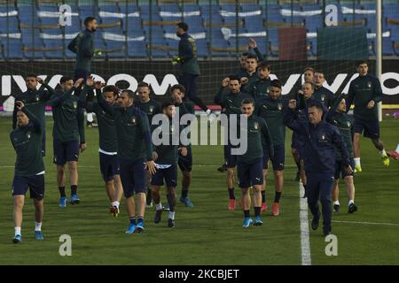 Italienische Fußballnationalmannschaft mit Training im Vasil Levski Nationalstadion in Sofia, Bulgarien, 27. März 2021. Italien wird Bulgarien beim Fußballspiel der Qualifikationsgruppe C der FIFA-Weltmeisterschaft 2022 am 28. März 2021 gegenüberstehen (Foto: Georgi Paleykov/NurPhoto) Stockfoto