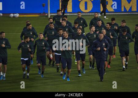 Italienische Fußballnationalmannschaft mit Training im Vasil Levski Nationalstadion in Sofia, Bulgarien, 27. März 2021. Italien wird Bulgarien beim Fußballspiel der Qualifikationsgruppe C der FIFA-Weltmeisterschaft 2022 am 28. März 2021 gegenüberstehen (Foto: Georgi Paleykov/NurPhoto) Stockfoto