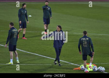 Italienische Fußballnationalmannschaft mit Training im Vasil Levski Nationalstadion in Sofia, Bulgarien, 27. März 2021. Italien wird Bulgarien beim Fußballspiel der Qualifikationsgruppe C der FIFA-Weltmeisterschaft 2022 am 28. März 2021 gegenüberstehen (Foto: Georgi Paleykov/NurPhoto) Stockfoto