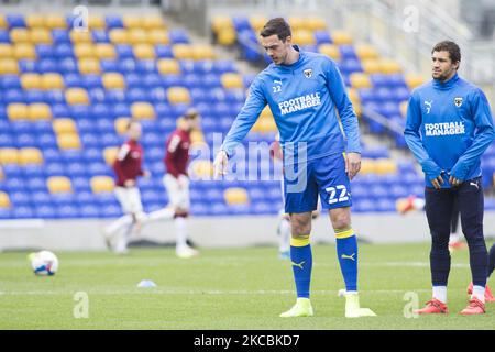 Ben Heneghan vom AFC Wimbledon wärmt sich am Samstag, den 27.. März 2021, während des Sky Bet League 1-Spiels zwischen AFC Wimbledon und Northampton Town in der Plough Lane, Wimbledon, auf. (Foto von Federico Maranesi/MI News/NurPhoto) Stockfoto