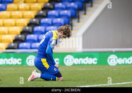 Joe Pigott von AFC Wimbledon ist am Samstag, dem 27.. März 2021, beim Spiel der Sky Bet League 1 zwischen AFC Wimbledon und Northampton Town in der Plough Lane in Wimbledon zu sehen. (Foto von Federico Maranesi/MI News/NurPhoto) Stockfoto