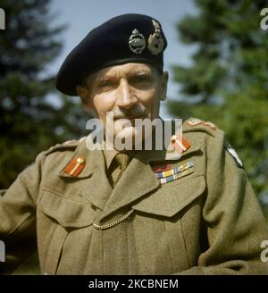 Porträt des Generals Sir Bernard Montgomery, eines leitenden Offiziers der britischen Armee. Stockfoto