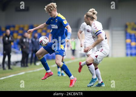 Jack Rudoni vom AFC Wimbledon kontrolliert den Ball während des Spiels der Sky Bet League 1 zwischen AFC Wimbledon und Northampton Town am 27.. März 2021 in der Plough Lane, Wimbledon, England. (Foto von Federico Maranesi/MI News/NurPhoto) Stockfoto