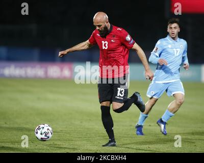 Arlind Ajeti während des Spiels zur Qualifikation für die Fußball-Weltmeisterschaft 2022 zwischen San Marino und Albanien, in San Marino, am 31. März 2021 (Foto: Loris Roselli/NurPhoto) Stockfoto