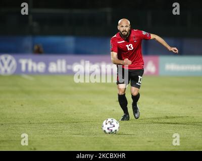 Arlind Ajeti während des Spiels zur Qualifikation für die Fußball-Weltmeisterschaft 2022 zwischen San Marino und Albanien, in San Marino, am 31. März 2021 (Foto: Loris Roselli/NurPhoto) Stockfoto