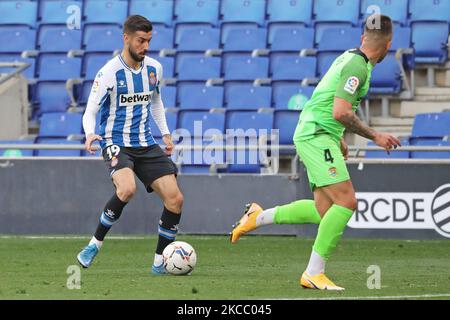 Alvaro Vadillo während des Spiels zwischen RCD Espanyol und FC Fuenlabrada, das der 32. Woche der Liga Smartbank entspricht, spielte am 01.. April 2021 im RCDE-Stadion in Barcelona, Spanien. -- (Foto von Urbanandsport/NurPhoto) Stockfoto