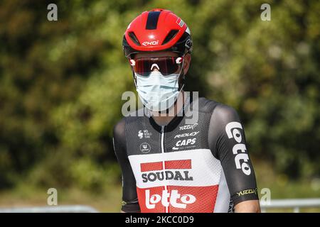 142 Thomas De Gendt aus Belgien von Lotto Soudal Portrait, während der 100. Volta Ciclista a Catalunya 2021, Etappe 3 vom Canal Olimpic de Barcelona bis Valter 2000. Am 24. März 2021 in Barcelona, Spanien. (Foto von Xavier Bonilla/NurPhoto) Stockfoto