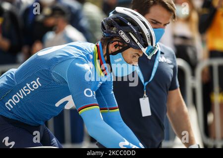 01 Alejandro Valverde aus Spanien, Portrait des Movistar Teams, während der 100.. Volta Ciclista a Catalunya 2021, Etappe 1 von Calella nach Calella. Am 22. März 2021 in Calella, Spanien. (Foto von Xavier Bonilla/NurPhoto) Stockfoto