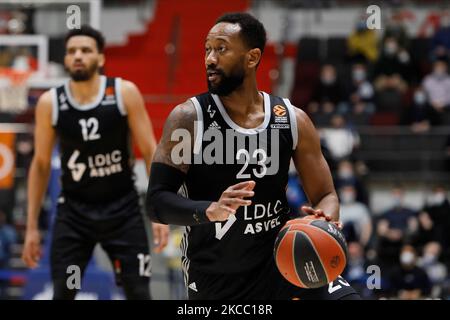 David Lighty (23) von LDLC ASVEL Villeurbanne in Aktion während des EuroLeague-Basketballspiels zwischen Zenit St. Petersburg und LDLC ASVEL Villeurbanne am 2. April 2021 in der Sibur Arena in Sankt Petersburg, Russland. (Foto von Mike Kireev/NurPhoto) Stockfoto