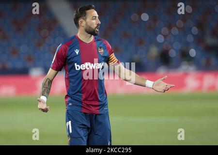 Jose Luis Morales von Levante UD während des spanischen La Liga-Spiels zwischen Levante UD und SD Huesca im Stadion Ciutat de Valencia am 02. April 2021. (Foto von Jose Miguel Fernandez/NurPhoto) Stockfoto