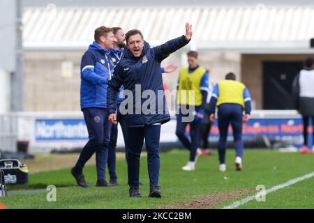 Northampton Town-Manager Jon Brady während der zweiten Hälfte des Sky Bet League One-Spiels zwischen Northampton Town und Shrewsbury Town im PTS Academy Stadium, Northampton, am Freitag, den 2.. April 2021. (Foto von John Cripps/MI News/NurPhoto) Stockfoto