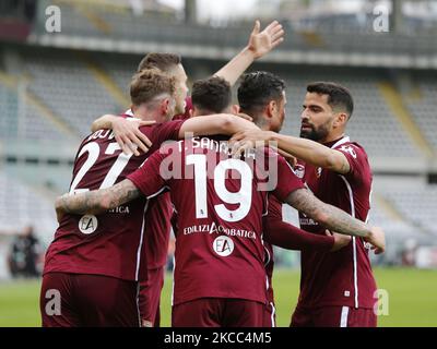 Torino Team während des Fußballspiels der Serie A zwischen dem FC Turin und dem FC Juventus im Olympiastadion Grande Torino am 03. April 2021 in Turin, Italien. (Foto von Loris Roselli/NurPhoto) Stockfoto