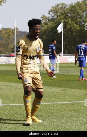 Angel Gomes feiert sein Tor während des Spiels für die Liga NOS zwischen Belenenses SAD und Boavista FC, im Estadio Nacional, Lissabon, Portugal, 04, April 2021 (Foto von JoÃ£o Rico/NurPhoto) Stockfoto