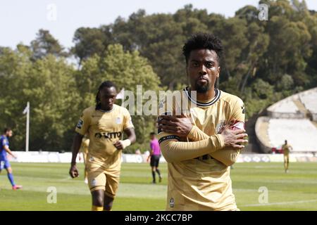 Angel Gomes feiert sein Tor während des Spiels für die Liga NOS zwischen Belenenses SAD und Boavista FC, im Estadio Nacional, Lissabon, Portugal, 04, April 2021 (Foto von JoÃ£o Rico/NurPhoto) Stockfoto