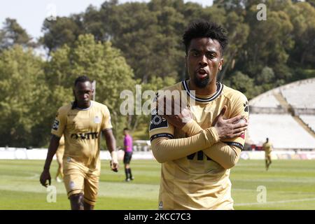 Angel Gomes feiert sein Tor während des Spiels für die Liga NOS zwischen Belenenses SAD und Boavista FC, im Estadio Nacional, Lissabon, Portugal, 04, April 2021 (Foto von JoÃ£o Rico/NurPhoto) Stockfoto