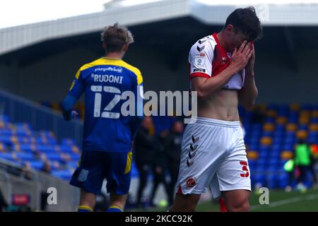 Harrison Holgate von Fleetwood Town ist am 5.. April 2021 beim Sky Bet League 1-Spiel zwischen AFC Wimbledon und Fleetwood Town in Plough Lane, Wimbledon, London, Großbritannien, zu sehen. (Foto von Federico Maranesi/MI News/NurPhoto) Stockfoto