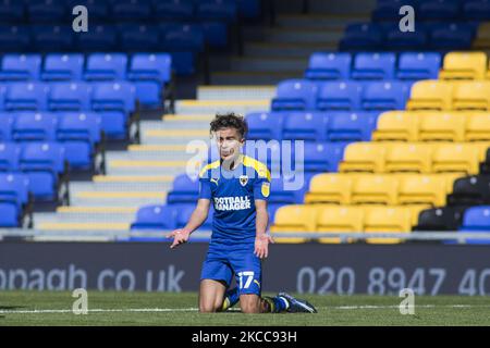 Ayoub Assal von AFC Wimbledon wird am 5.. April 2021 während des Sky Bet League 1-Spiels zwischen AFC Wimbledon und Fleetwood Town in Plough Lane, Wimbledon, London, Großbritannien, zugegen sein. (Foto von Federico Maranesi/MI News/NurPhoto) Stockfoto