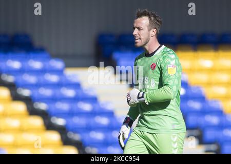 Alex Cairns von Fleetwood Town ist am 5.. April 2021 beim Spiel der Sky Bet League 1 zwischen AFC Wimbledon und Fleetwood Town in Plough Lane, Wimbledon, London, Großbritannien, mit Gesten unterwegs. (Foto von Federico Maranesi/MI News/NurPhoto) Stockfoto