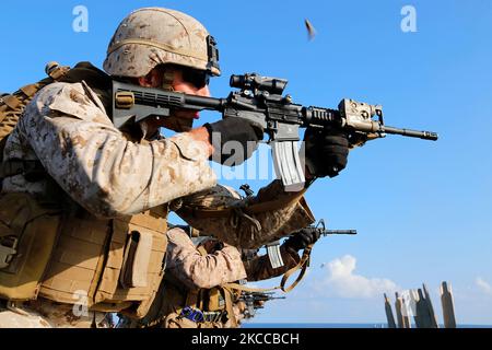 US-Marineinfanteristen führen Kampftrainings durch. Stockfoto