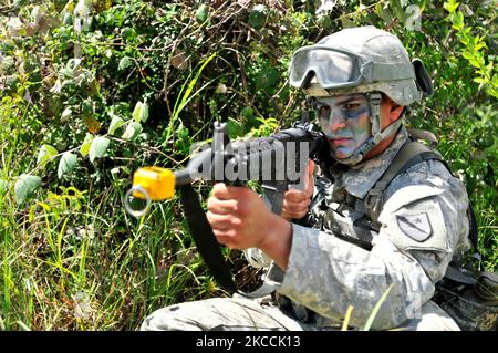 Mitglieder des Texas Army National im Camp Swift in Bastrop, Texas. Stockfoto