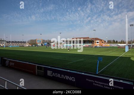 Ein allgemeiner Blick auf den Oststand und das Spielfeld vor dem Spiel der Gallagher Premiership zwischen Newcastle Falcons und Bristol im Kingston Park, Newcastle, England am 17.. April 2021. (Foto von Chris Lishman/MI News/NurPhoto) Stockfoto