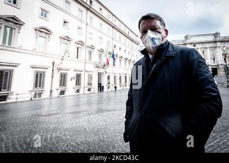 Der Ausstieg der nationalen Gewerkschaftsminister aus dem Palazzo Chigi nach dem Treffen mit Premierminister Mario Draghi über die Erholung und dem neuen Dekret zur Unterstützung der Unternehmen. Auf dem Foto: Der Generalsekretär von Uil Pierpaolo Bombardieri am 20. April 2021 in Rom, Italien (Foto: Andrea Ronchini/NurPhoto) Stockfoto