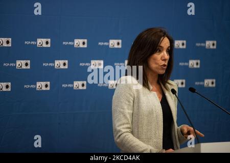 Heloísa Apolónia ( PEV ) spricht auf der Pressekonferenz die Koalition für die nächsten Kommunalwahlen im PCP-Hauptquartier in Lissabon, Portugal, am 20. April 2021. Die Kommunistische Partei ( PCP ) bildet eine Koalition mit der Umweltpartei ( PEV ) für die diesjährigen Kommunalwahlen. Die CDU, einheitliche demokratische Koalition. (Foto von Nuno Cruz/NurPhoto) Stockfoto