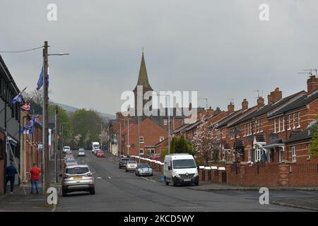 Eine allgemeine Ansicht der Enfield Street, in Belfast. Am Dienstag, den 20. April 2021, in Belfast, Nordirland (Foto: Artur Widak/NurPhoto) Stockfoto