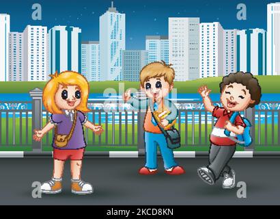 Fröhliche Schulkinder im Stadtpark Stock Vektor