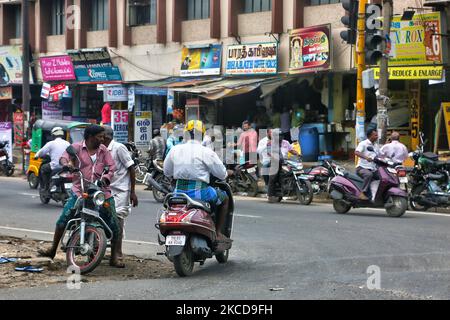 Belebte Straße in Madurai, Tamil Nadu, Indien. (Foto von Creative Touch Imaging Ltd./NurPhoto) Stockfoto