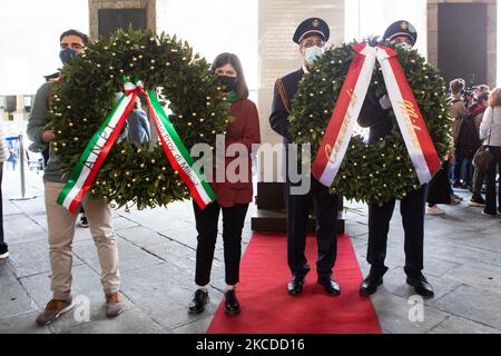 Feierlichkeiten zum Befreiungstag der nazifaschistischen Kräfte während des Zweiten Weltkriegs in Mailand, Italien, April 25 2021. (Foto von Mairo Cinquetti/NurPhoto) Stockfoto