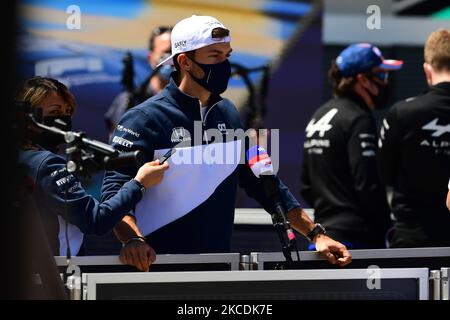 Pierre Gasly von der Scuderia Alpha Tauri Honda spricht während der Pressekonferenz zum portugiesischen GP, dem dritten Lauf der Formel 1-Weltmeisterschaft im Autodromo Internacional do Algarve, Mexilhoeira Grande, Portimao, Algarve, 29. April 2021 (Foto: Andrea Diodato/NurPhoto) Stockfoto