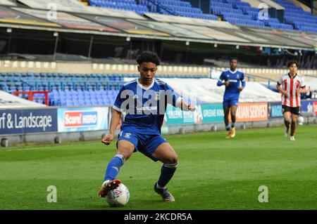 Ipswichs Nico Valentine beim Finale des FA Youth Cup Quarter zwischen Ipswich Town und Sheffield United in der Portman Road, Ipswich, am Freitag, den 30.. April 2021. (Foto von Ben Pooley/MI News/NurPhoto) Stockfoto