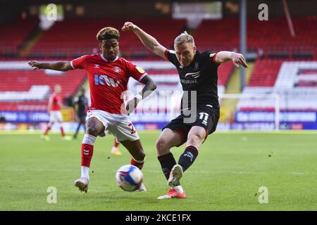 Während des Sky Bet League 1-Spiels zwischen Charlton Athletic und Lincoln City am Dienstag, dem 4.. Mai 2021, im The Valley, London. (Foto von Ivan Yordanov/MI News/NurPhoto) Stockfoto