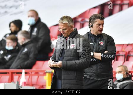 Charlton Athletic Manager Nigel Adkins beim Sky Bet League 1-Spiel zwischen Charlton Athletic und Lincoln City am Dienstag, dem 4.. Mai 2021, im The Valley, London. (Foto von Ivan Yordanov/MI News/NurPhoto) Stockfoto