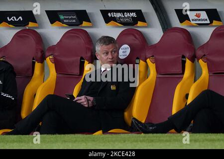 Ole Gunnar Solskjaer-Manager von Manchester United während des UEFA Europa League Halbfinales zwischen AS Roma und Manchester United am 6. Mai 2021 im Stadio Olimpico, Rom, Italien. (Foto von Giuseppe Maffia/NurPhoto) Stockfoto